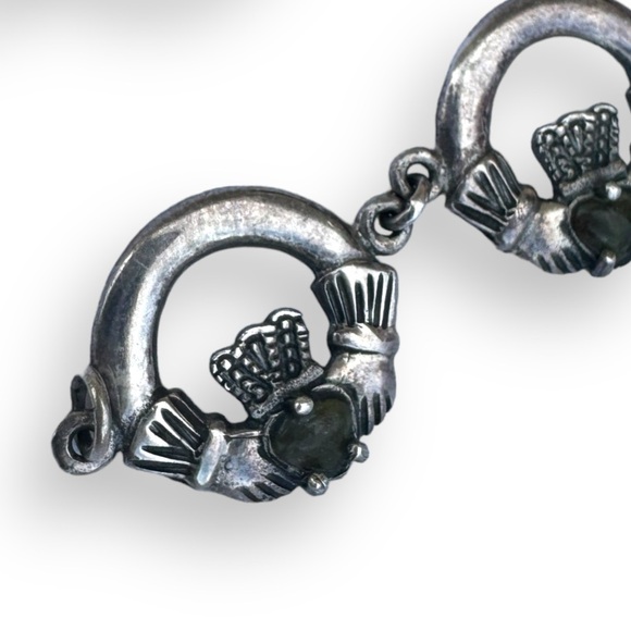 Connemara Marble Stone Set Solid Sterling Silver Claddagh Bracelet - Picture 3 of 6